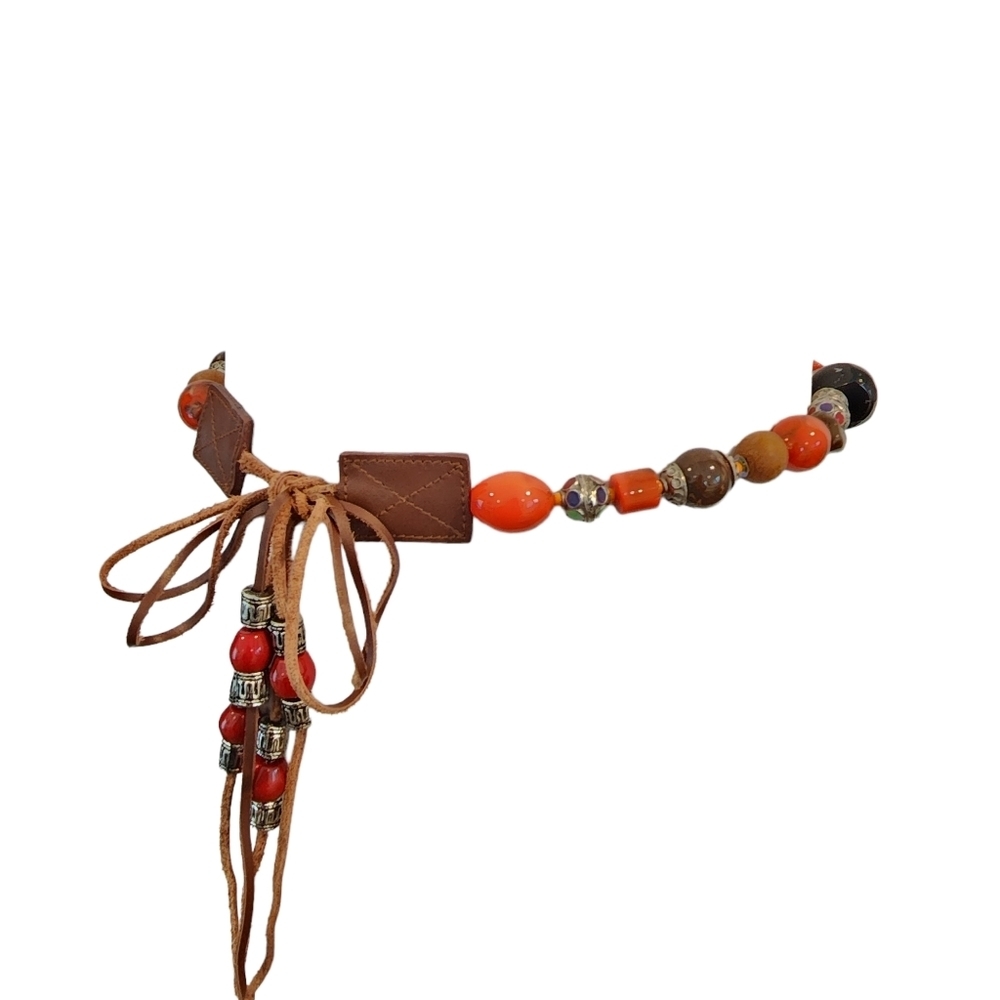 Vintage Boho Belt Art Beads Leather Retro Hippie Bohemian Colorful Orange - Picture 14 of 14